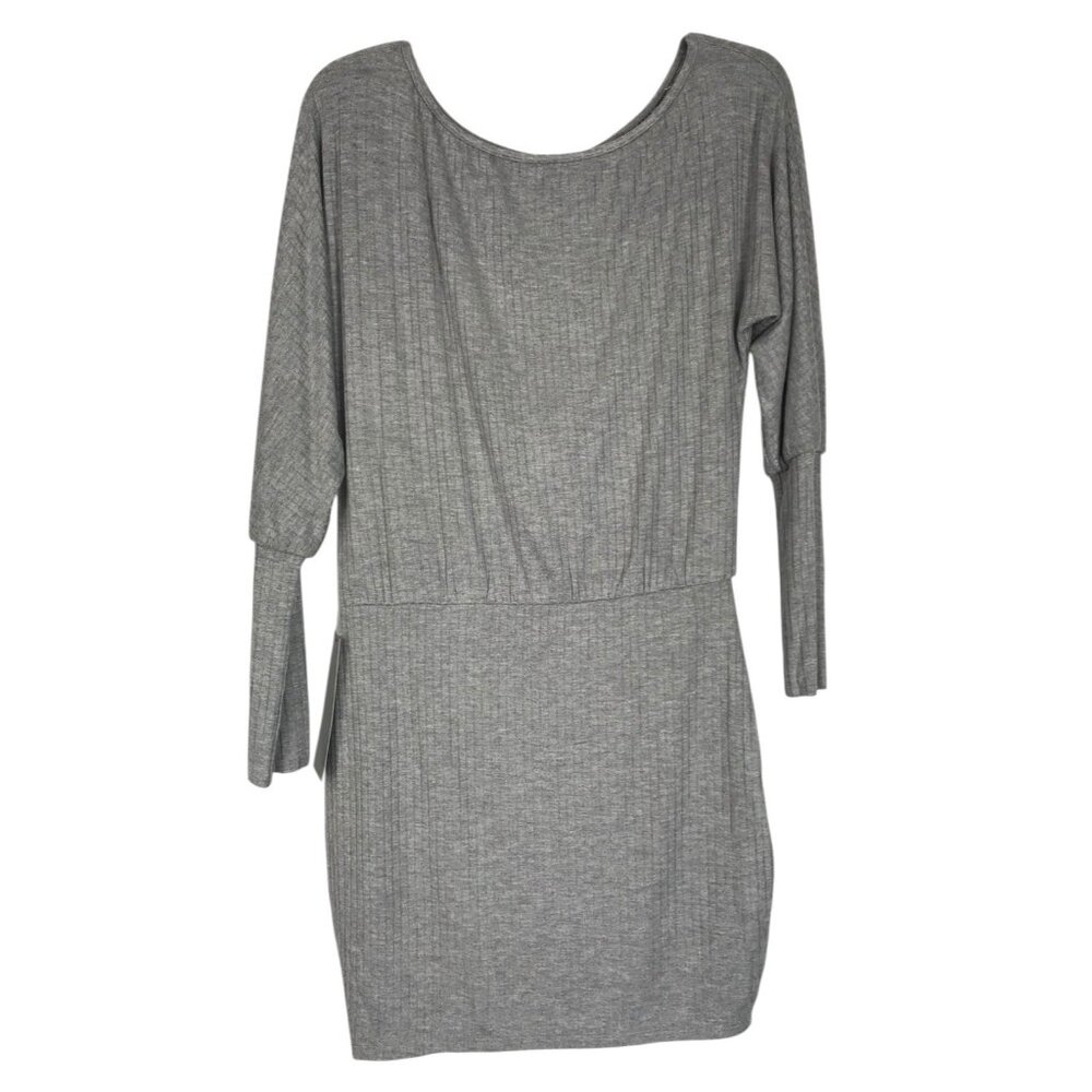 Bebe Dress Womens Size Small Off‎ Shoulder Ribbed Gray Long Sleeve Ladies